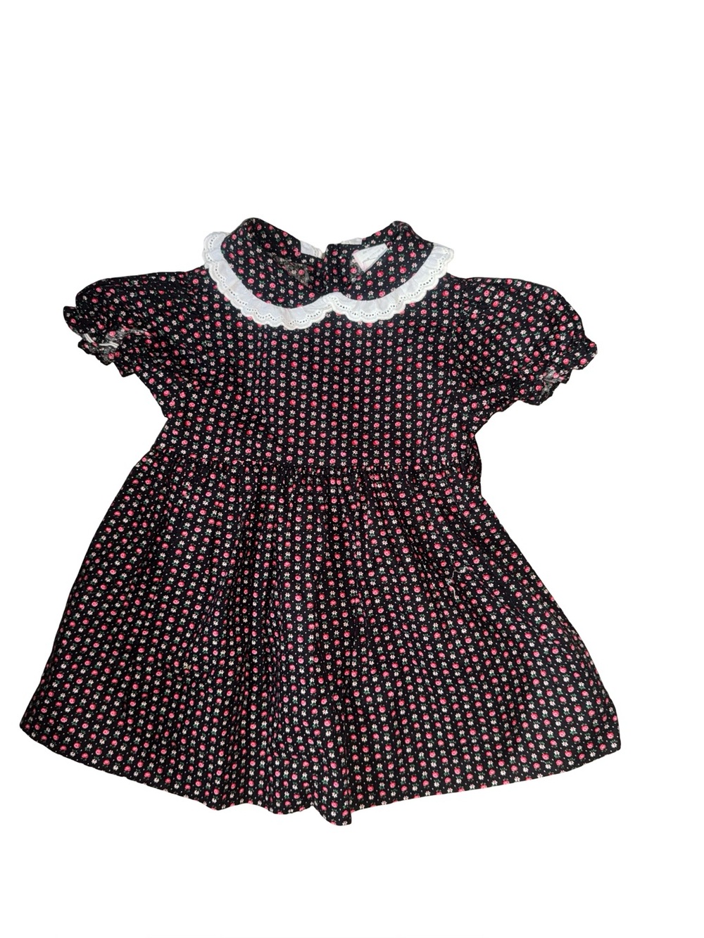 VTG 90s Girl dress size 2T in black with floral pattern -white trim